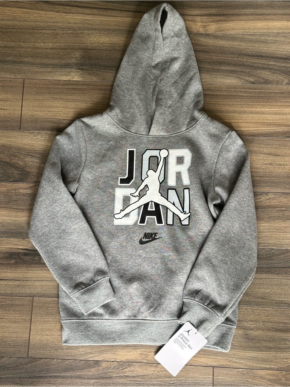 Jordan Kids Grey Pullover Hoodie with Graphic Jumpman Logo